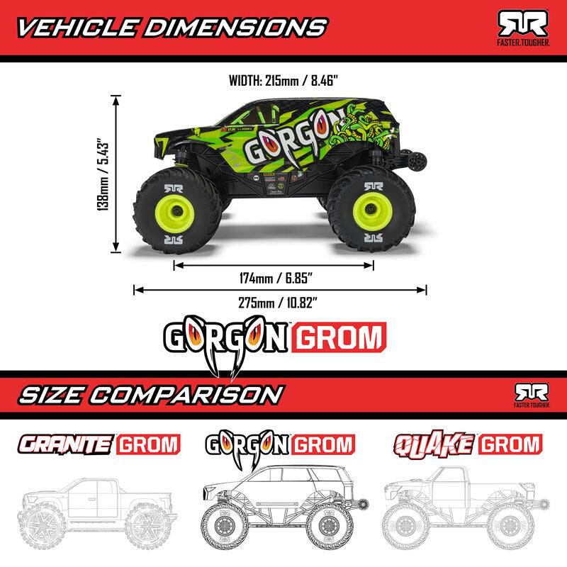 1/16 GORGON GROM 4X4 RTR Brushed Monster Truck (Battery & Charger Included), Red
