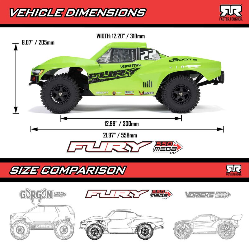 Arrma 1/10 FURY 2WD RTR Brushed Short Course Truck, Green