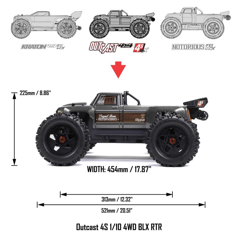 1/10 OUTCAST 4S 4X4 RTR Brushless Stunt Truck, Red