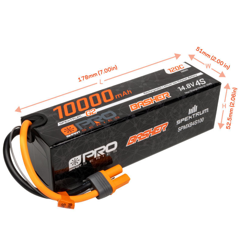 Spektrum 14.8V 10000mAh 4S 120C Smart G2 Pro Basher LiPo Battery: IC5