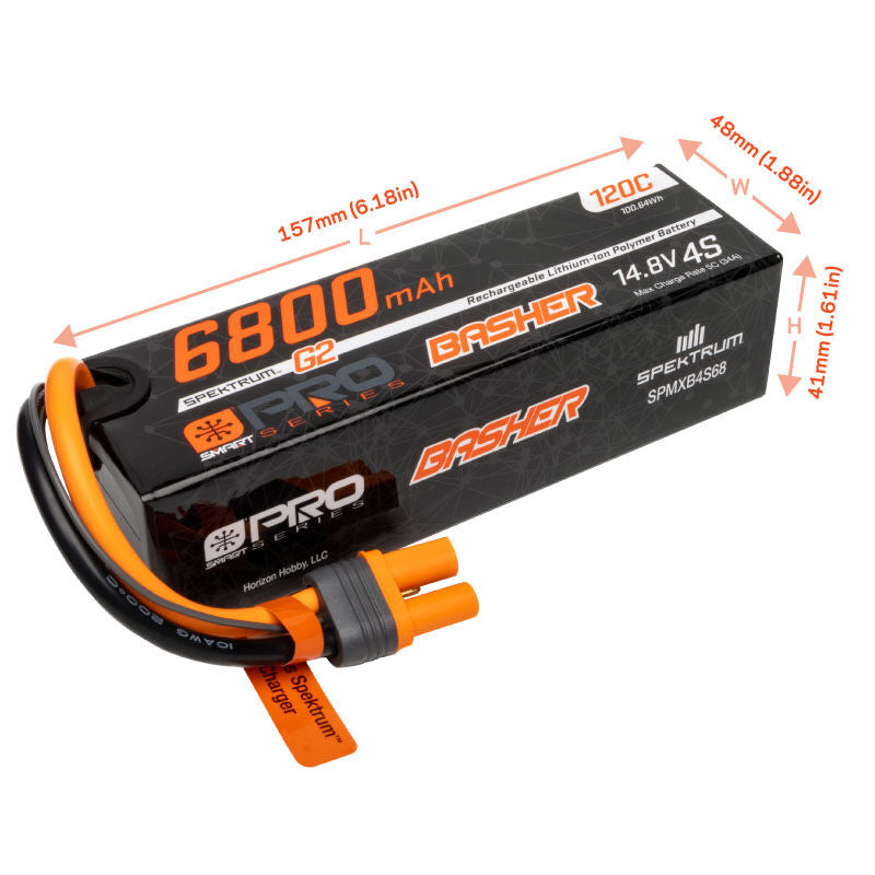 Spektrum 14.8V 6800mAh 4S 120C Smart G2 Pro Basher LiPo Battery: IC5
