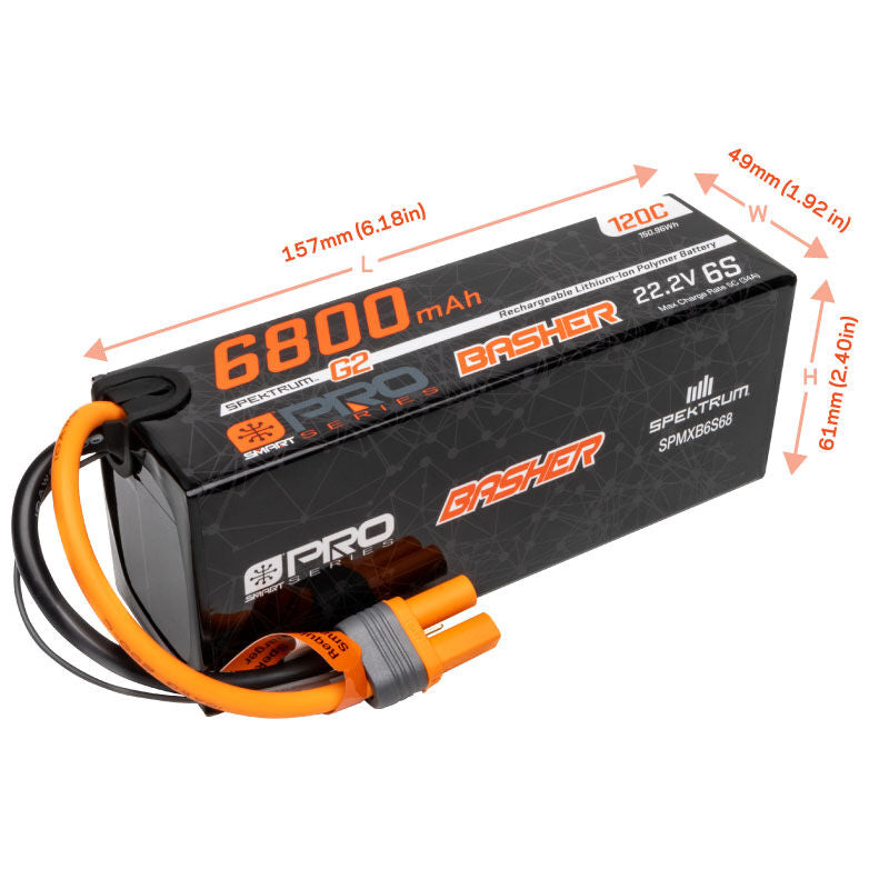 Spektrum 22.2V 6800mAh 6S 120C Smart G2 Pro Basher LiPo Battery: IC5