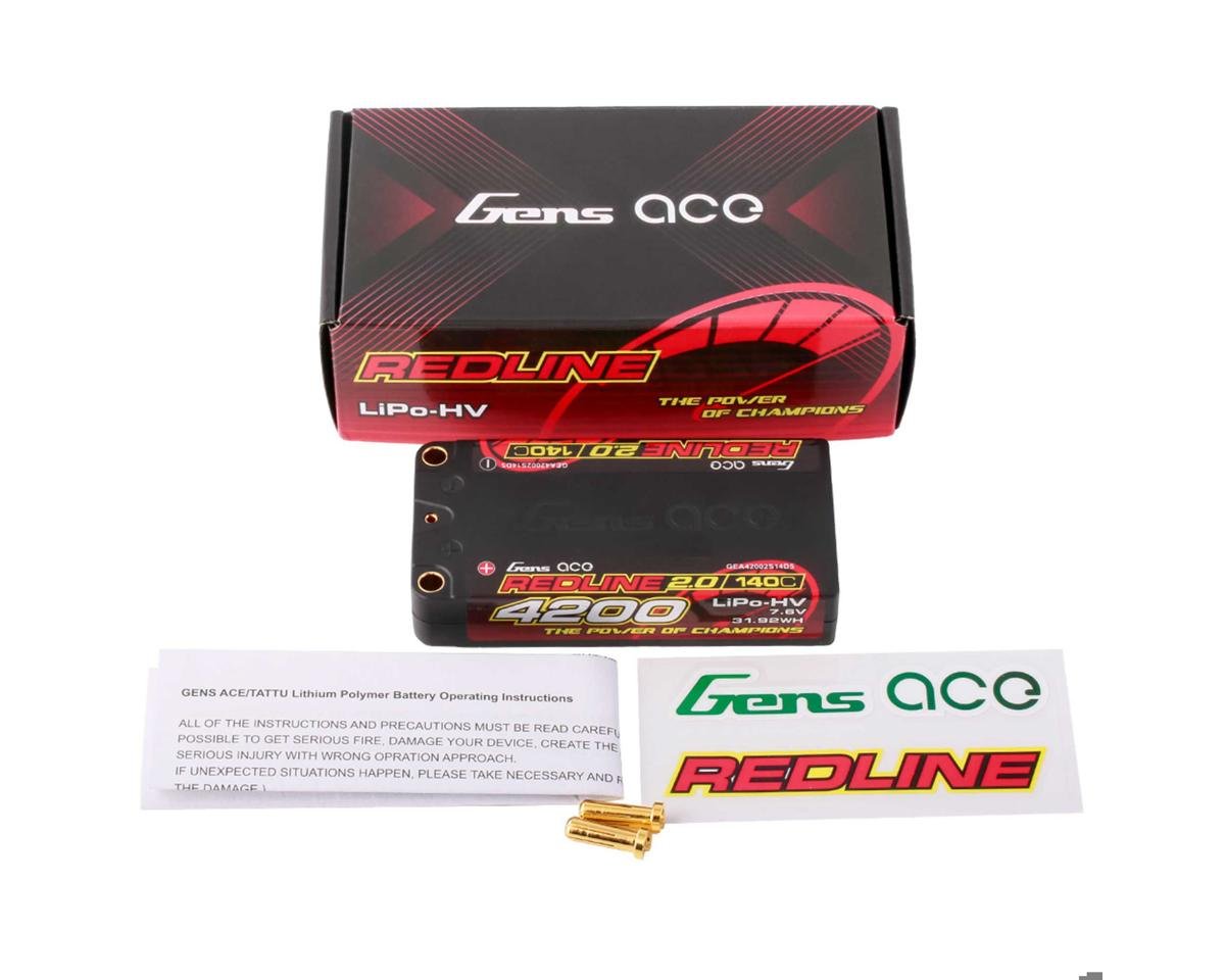 Gens Ace Redline 2.0 2S Shorty LiHV Battery 140C (7.6V/4200mAh) w/5mm Bullets