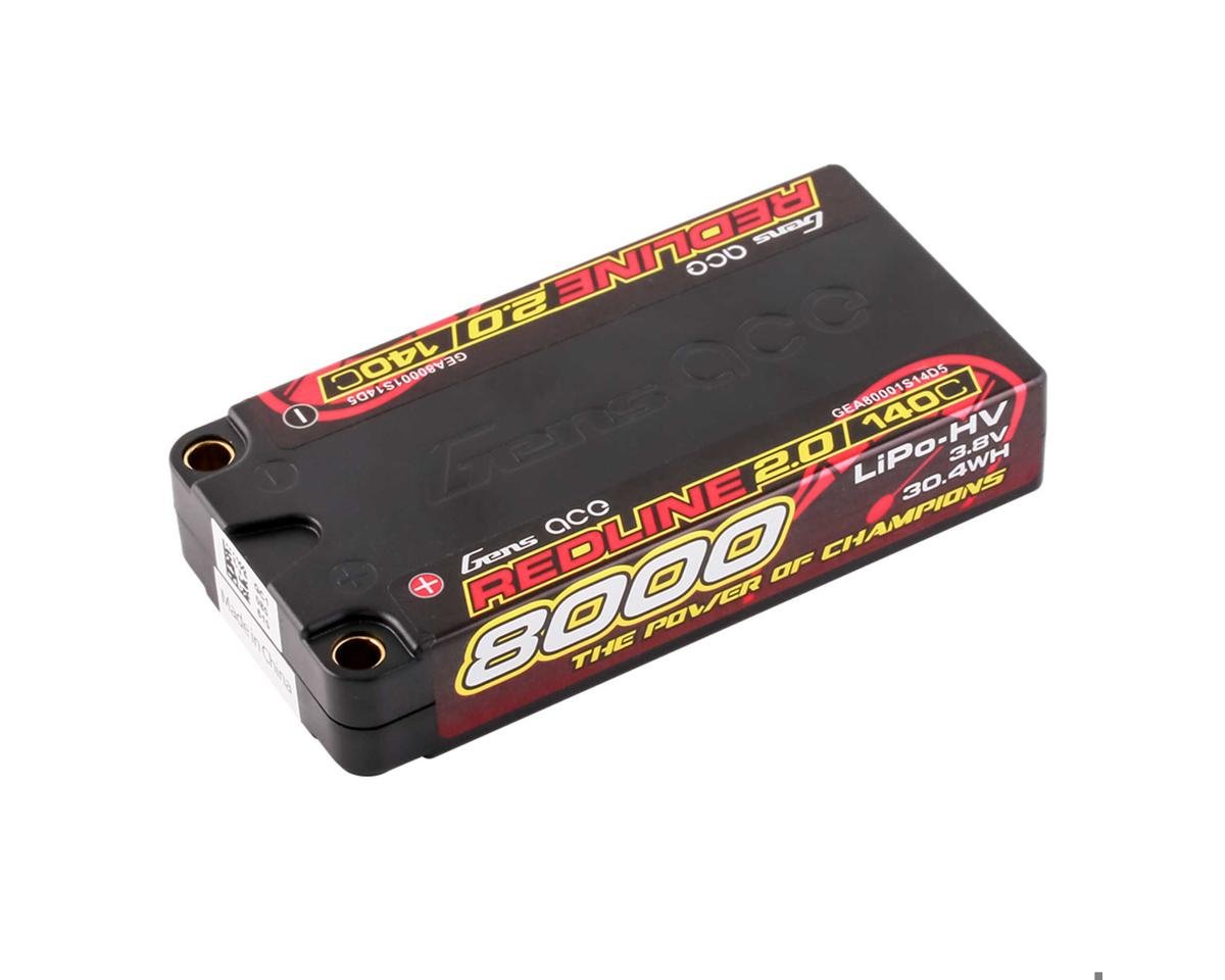 Gens Ace Redline 2.0 1S Shorty LiHV Battery 140C (3.8V/8000mAh) w/5mm Bullets