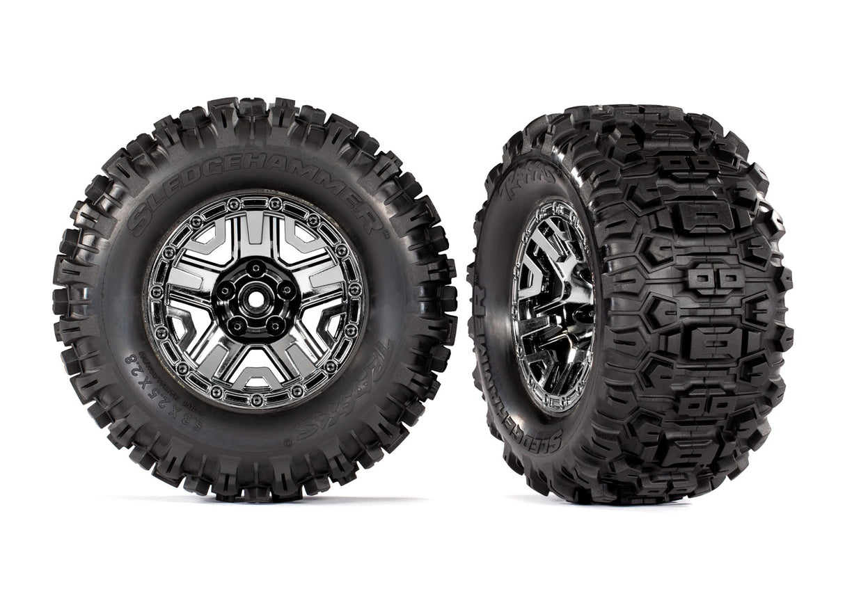 Traxxas 2.8" Black Chrome Wheels & Sledgehammer Tires (2)
