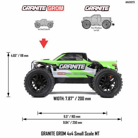 1/18 GRANITE GROM 4X4 RTR Brushed Monster Truck (Battery & Charger Included), Green