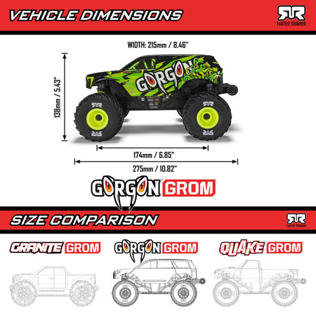 1/16 GORGON GROM 4X4 RTR Brushed Monster Truck (Battery & Charger Included), Red