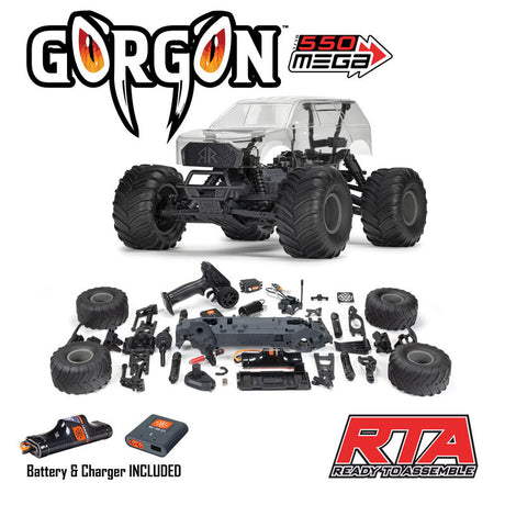 1/10 GORGON 2WD RTA Kit Brushed Monster Truck (Battery & Charger Included), Clear