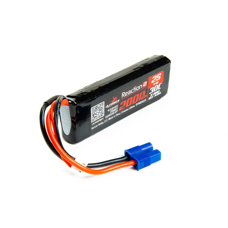 Dynamite 7.4V 2000mAh 2S 30C Reaction 2.0 LiPo Battery: EC3