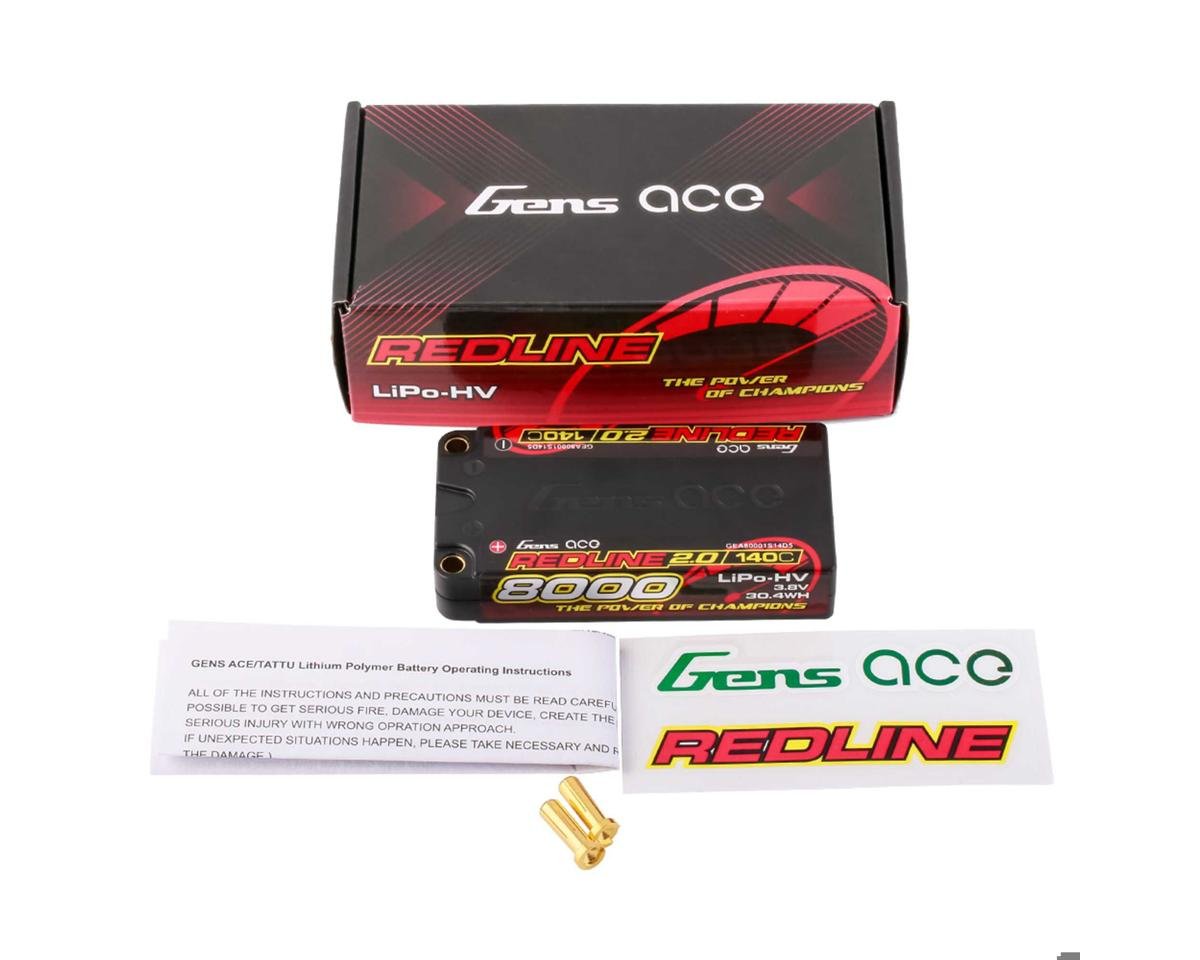 Gens Ace Redline 2.0 1S Shorty LiHV Battery 140C (3.8V/8000mAh) w/5mm Bullets