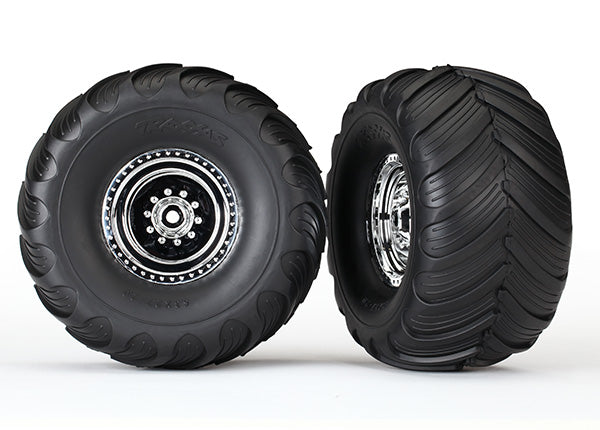 Traxxas Monster Truck Chrome Wheels & Terra Groove Tires (2)