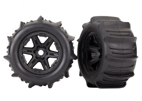 Traxxas 3.8" Black 6-Spoke Wheels w/ Paddle Tires (2)