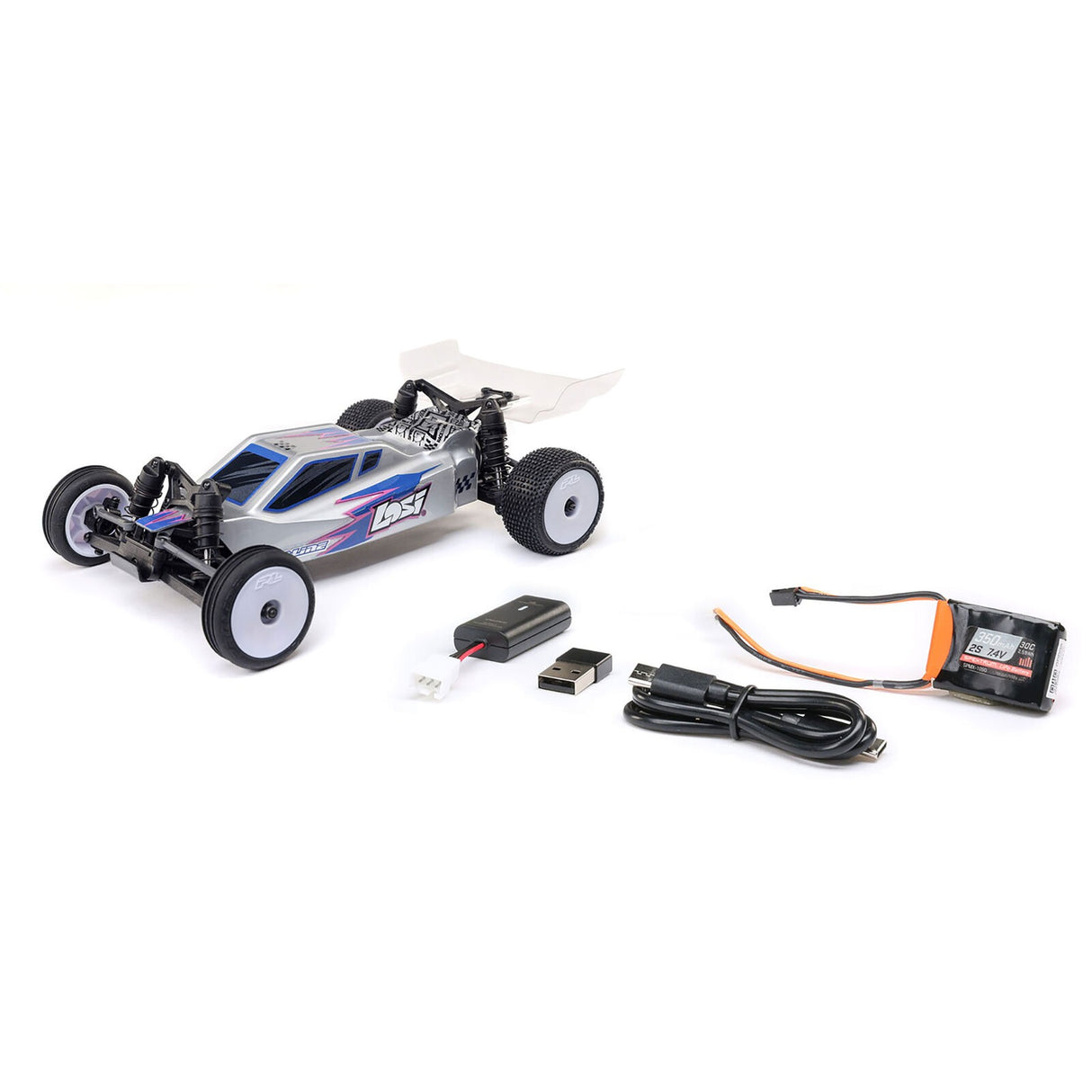 1/24 Losi Micro-B 2WD Buggy Silver RTR (Battery & Charger Included)