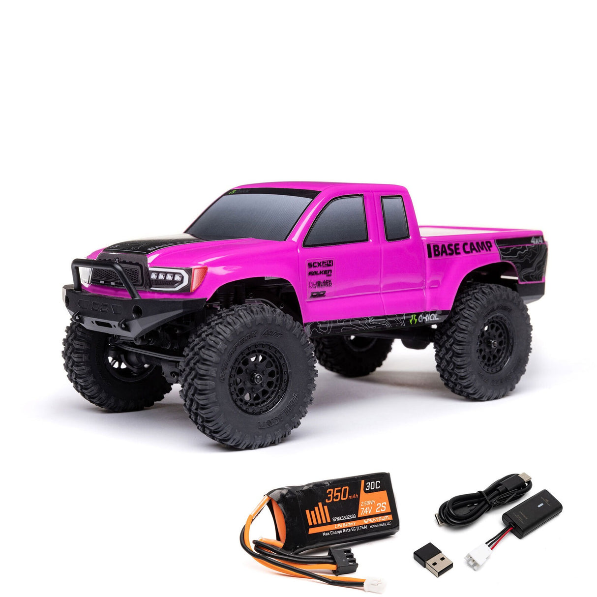 1/24 SCX24 Base Camp 4X4 RTR Brushed Rock Crawler (Battery & Charger Included), Pink