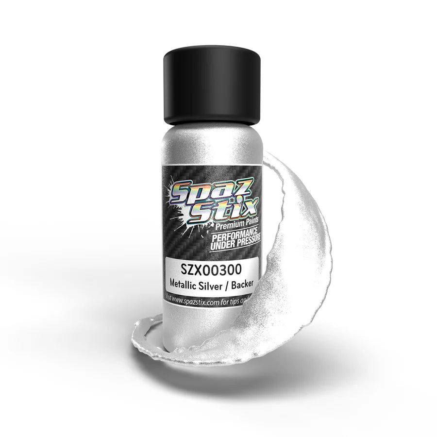 Spaz Stix Metallic Silver/"Candy" Backer, Airbrush Ready Paint, 2oz Bottle